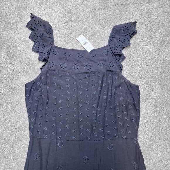 NWT Ann Taylor LOFT Gray Dress Size 4 Embroidered Eyelet Floral Flounce Hem $98 - Picture 6 of 12